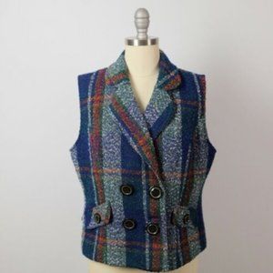 Cabi Lined Blue Green Plaid Vest